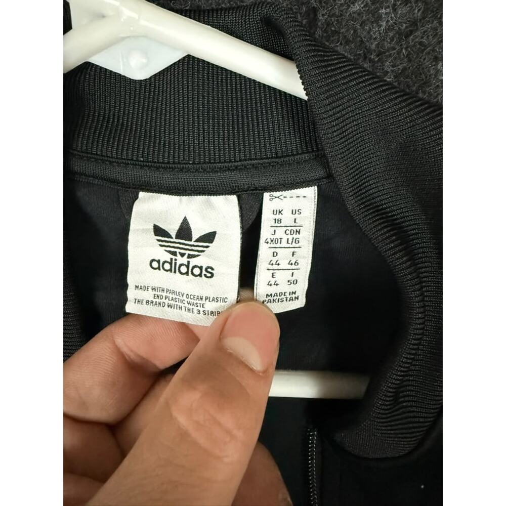 Adidas Originals Womens L Black White 3 Stripe Full Zip Track Jacket Trefoil - Picture 3 of 7